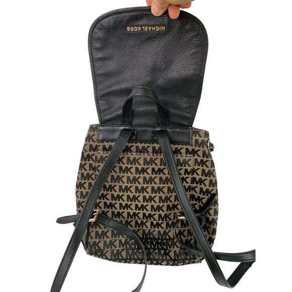 Michael Kors Evie Monogram Canvas & Leather Small Backpack Black/Brown Used - Picture 6 of 16